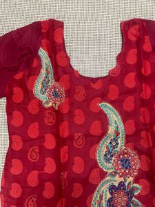 Red Green Paisley Embroidered Salwaar Kameez Set