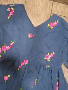 Blue Floral Midi Length Frock