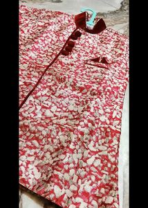 Elegant Red Sherwani Jacket With Bottom Wear