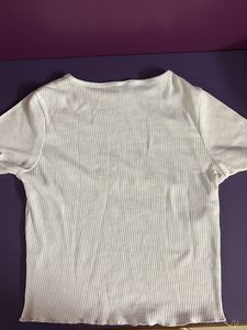 Casual White Ribbed Short Sleeve Top