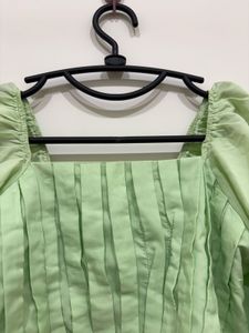 Mint Green Puff Sleeve Corset-Style Top