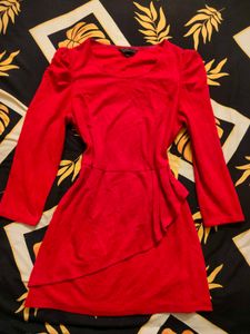 Vibrant Red Long Sleeve Ruffle Mini Dress