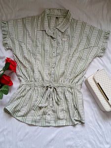Chic Striped Peplum Shirt – Elegant & Comfortable