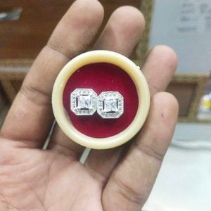 Pure Silver Square Shape AD Studs/Earrings 1 pair