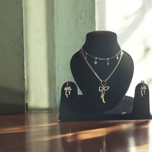 Silver Bow Necklace &amp; Earring Set