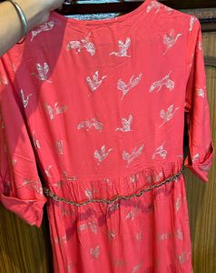 Coral Gown with Bird Print