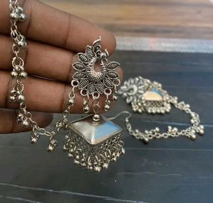 Peacock Jhumka Earrings with Chain