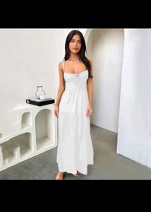 White Tiered A Line Backless Maxi Dress