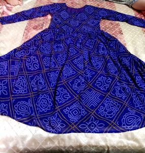 Elegant Indigo Bandhani-Print Maxi Dress