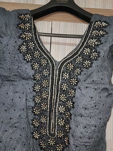 Black Stitched Kurti With Dupatta