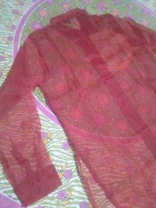 Red Sheer Button-Up Shirt