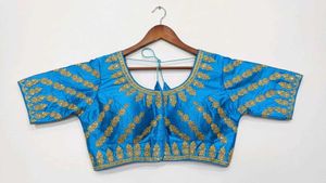 Aqua Blue Embroidered Saree Blouse