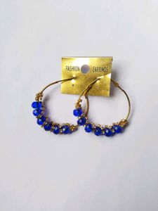 Blue Beaded Hoop Earrings