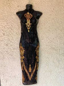 SEQUINED HALTER MESH GOWN