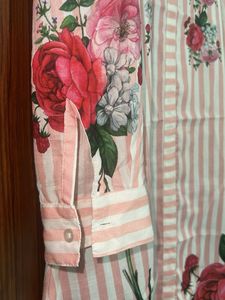 Striped Floral Shirt A Line Kurta