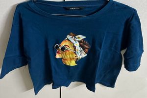 Blue Colour Girl Printed Waist Length Top
