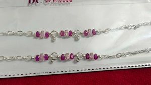 pure silver Anklets with Pink Stones