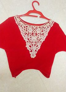 Red Lace-Trim Top