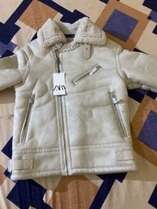 Zara Man&#39;s White Faux Shearling Jacket