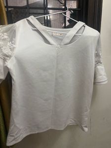 White Lace Sleeve Top