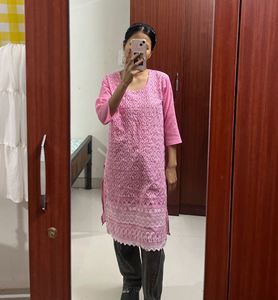 Pink Embroidered Kurta