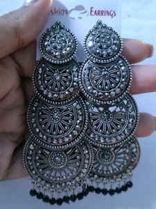 Black Metal Studded Indian ethnic earrings For Women.