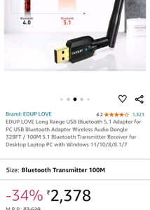 EDUP Long Range USB Bluetooth 5.1 Adapter