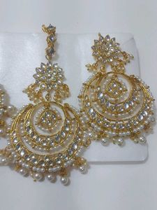 Golden Earrings And Mangtika Set