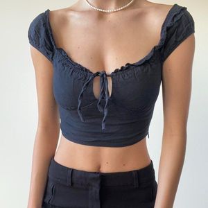 Black Tie-Front Crop Top