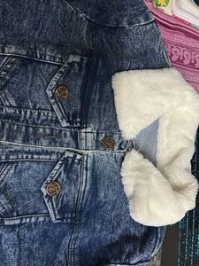 Denim Jacket with Fur Collar