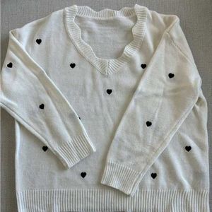 Korean Heart Pattern V-Neck Sweater
