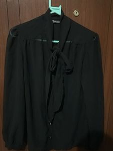 Elegant Black Tie-Neck Blouse