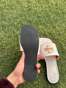 Tory Burch White Logo Slides