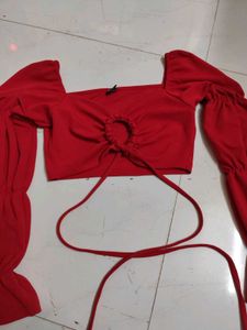 Red Tie Front Crop Top
