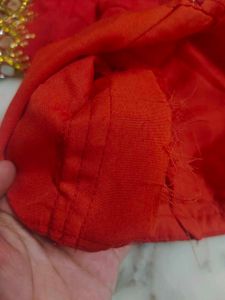 Red pure goreagette saree. with Mirror Work 😍