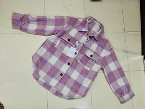 Lavender Plaid long sleev coat