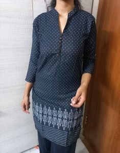 Denim Kurta with Bandhani Print