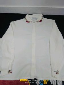 Floral Embroidered White Button-Up