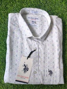 US Polo White Fromal Shirt With Dotted Design