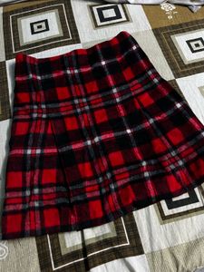 red check woolen skirt