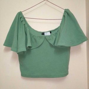 Green Scoop-Neck Crop Top