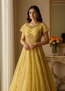 Yellow Hand Embroidered Gown 🌻🌟🌕