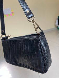 Crocodile Embossed Black Baguette
