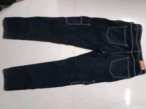 Dark Blue Contrast Stitch Cargo Jeans