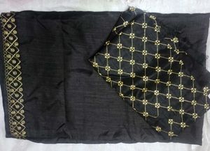 Black Silk Blend Saree With Full Gold Zari Blouse