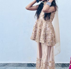 Nude Golden Embroidered Weading Dress