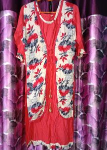 Womens Printed Floral Kurti (Red)