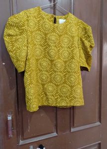 Olive Floral Puff Sleeve Top