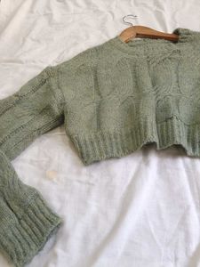 Green Knit Cropped Sweater