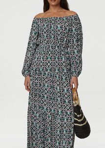 M&S Patterned Bardot Off-Shoulder Maxi Dress